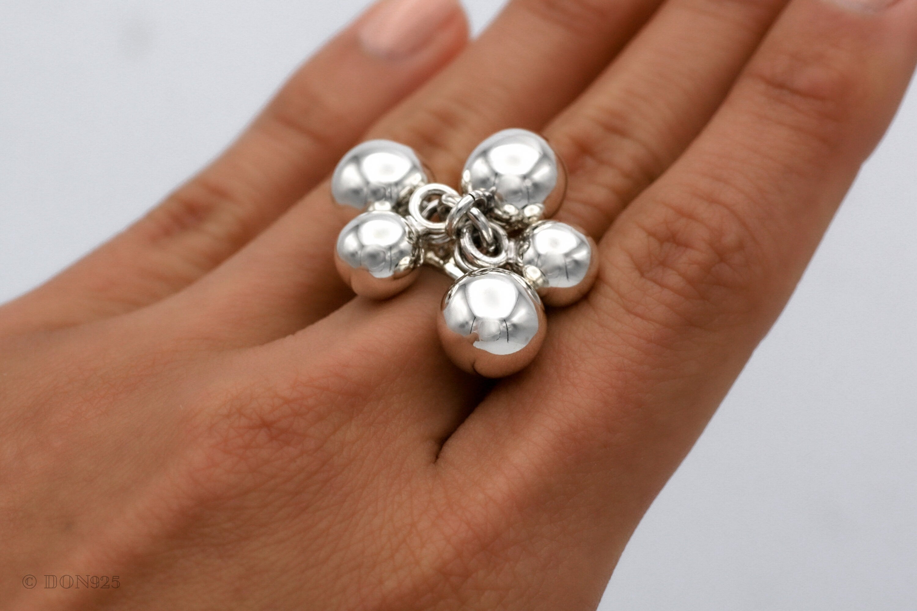 Sterling Silver Fidget Spheres Ring: Statement Movable Bubble Design