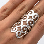 Sterling Silver Curly Wrap Ring: Comfortable Long Boho Design