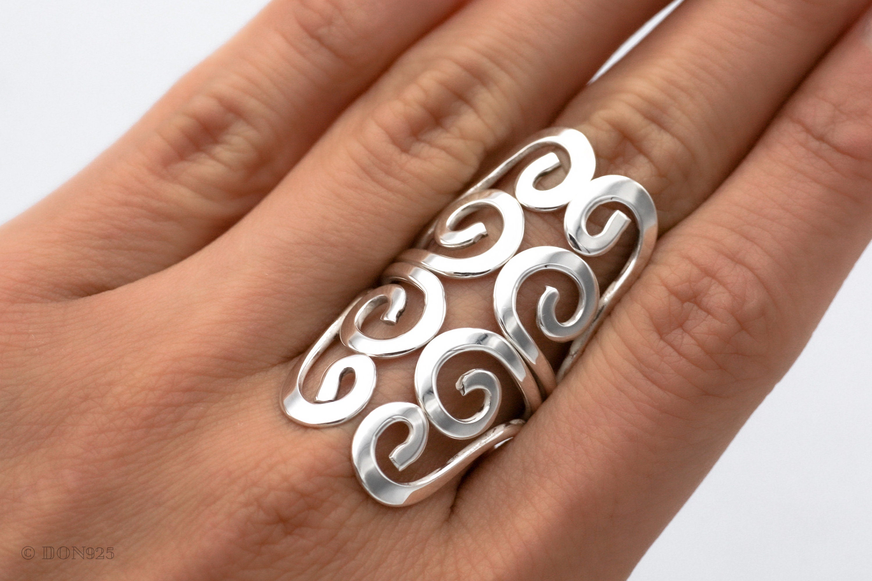 Sterling Silver Curly Wrap Ring: Comfortable Long Boho Design