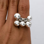 Sterling Silver Fidget Spheres Ring: Statement Movable Bubble Design