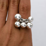 Sterling Silver Fidget Spheres Ring: Statement Movable Bubble Design
