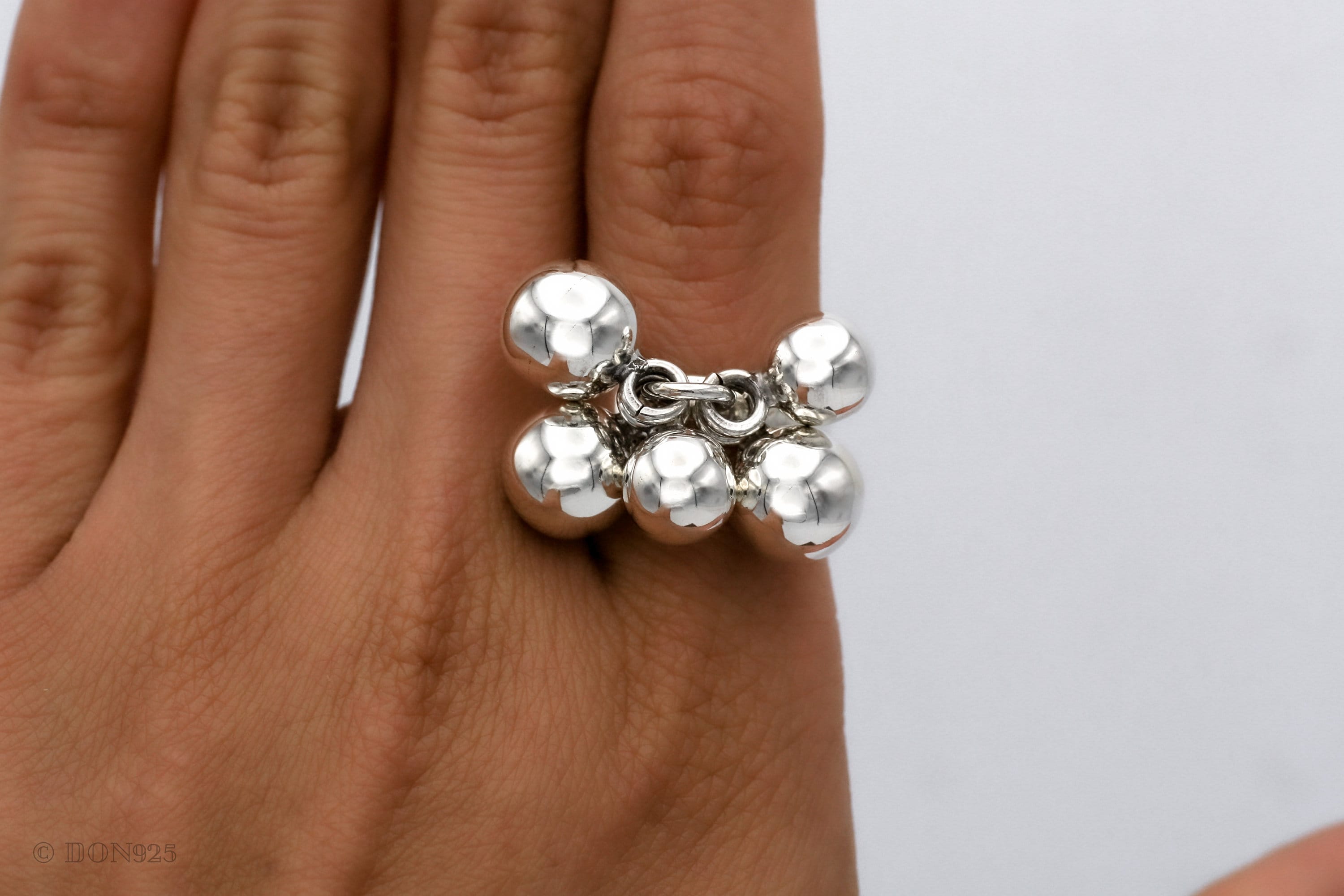 Sterling Silver Fidget Spheres Ring: Statement Movable Bubble Design