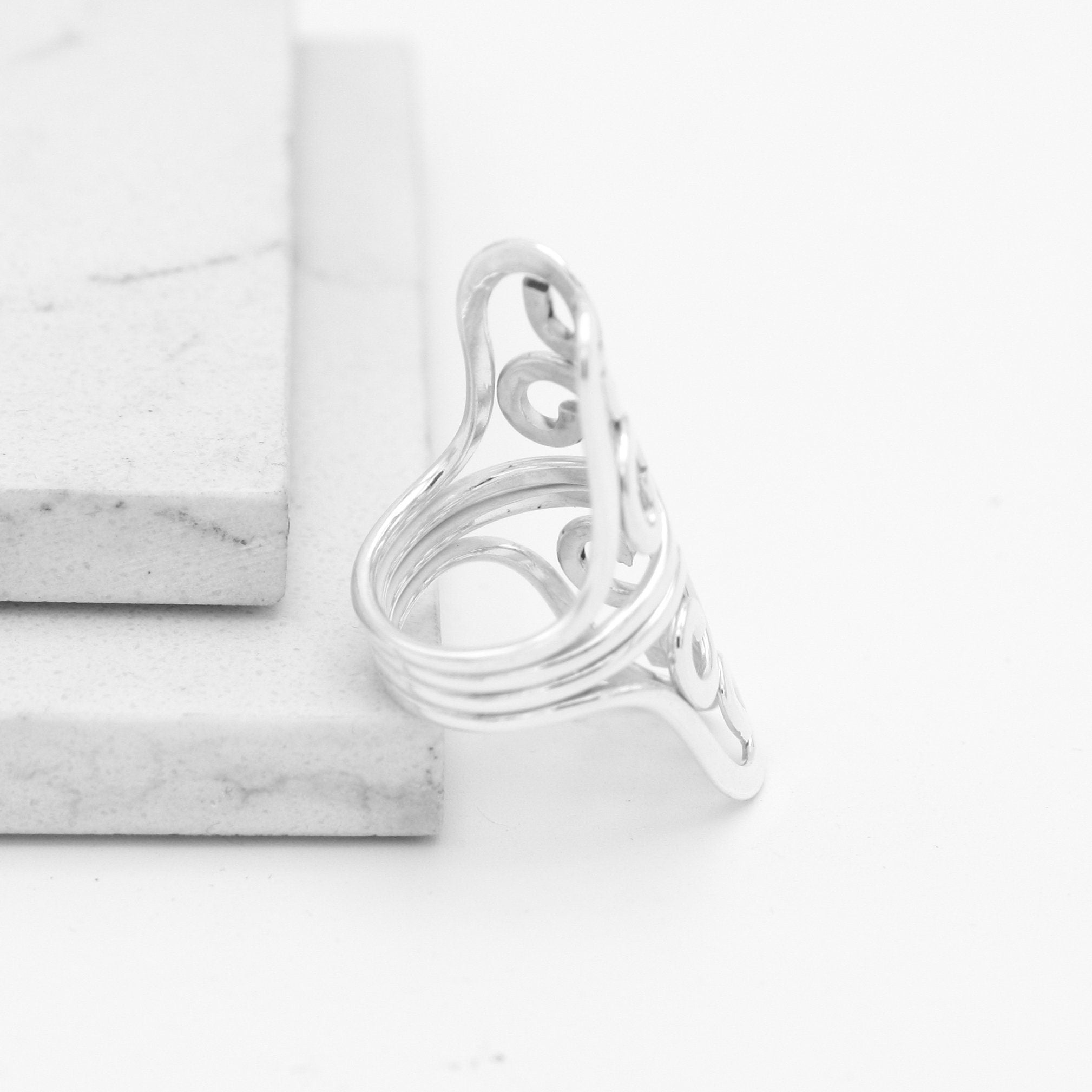 Sterling Silver Curly Wrap Ring: Comfortable Long Boho Design