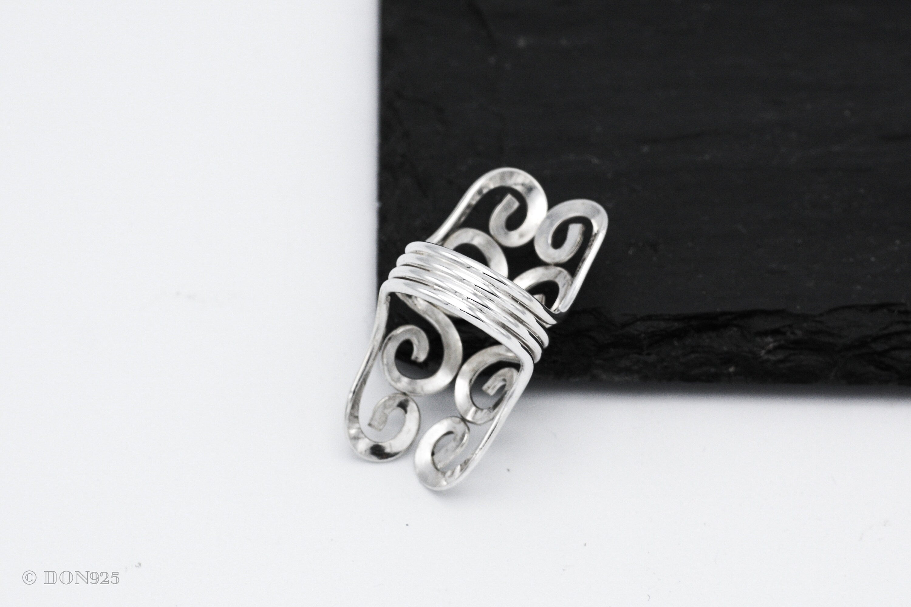 Sterling Silver Curly Wrap Ring: Comfortable Long Boho Design