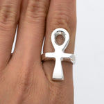 Sterling Silver Ankh Cross Ring: Egyptian Religious Jewelry