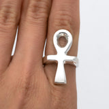 Sterling Silver Ankh Cross Ring: Egyptian Religious Jewelry