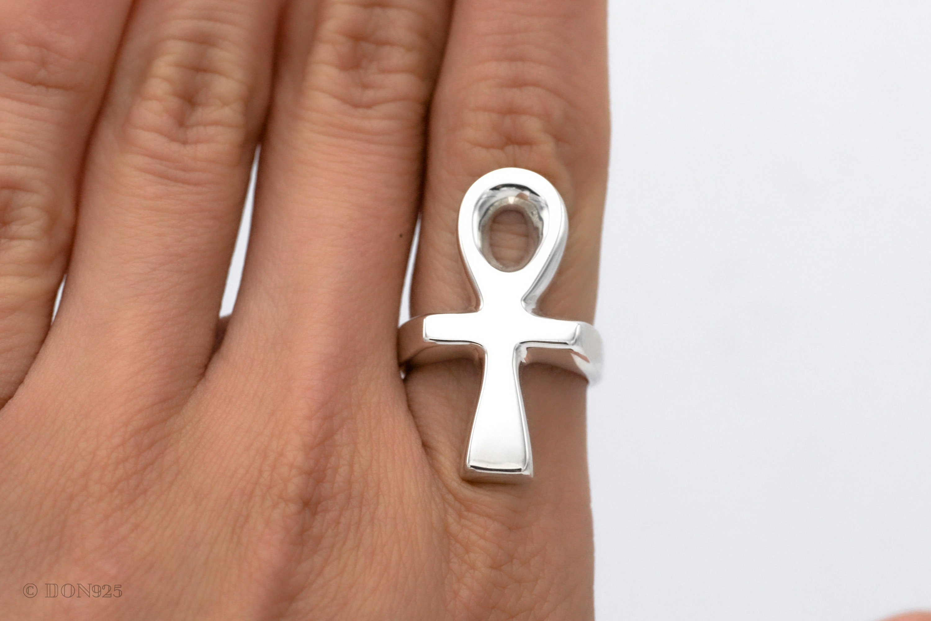 Sterling Silver Ankh Cross Ring: Egyptian Religious Jewelry