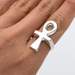 Sterling Silver Ankh Cross Ring: Egyptian Religious Jewelry