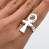 Sterling Silver Ankh Cross Ring: Egyptian Religious Jewelry