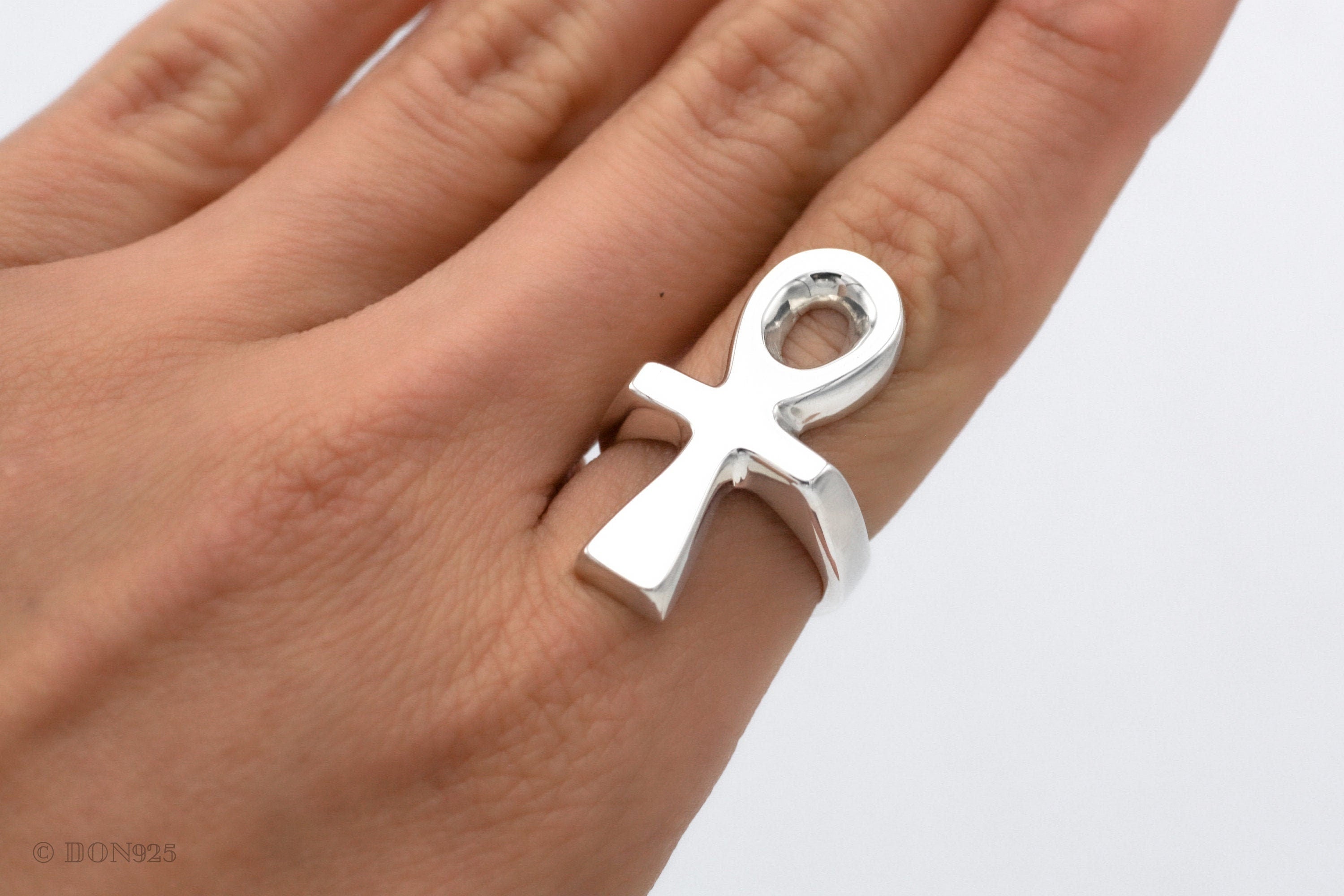 Sterling Silver Ankh Cross Ring: Egyptian Religious Jewelry