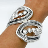 Sterling Silver Dotted Hinged Bangle: Leaf Chunky Mexican Studded Bracelet