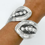 Sterling Silver Dotted Hinged Bangle: Leaf Chunky Mexican Studded Bracelet