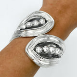 Sterling Silver Dotted Hinged Bangle: Leaf Chunky Mexican Studded Bracelet