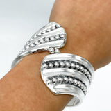 Sterling Silver Dotted Hinged Bangle: Leaf Chunky Mexican Studded Bracelet