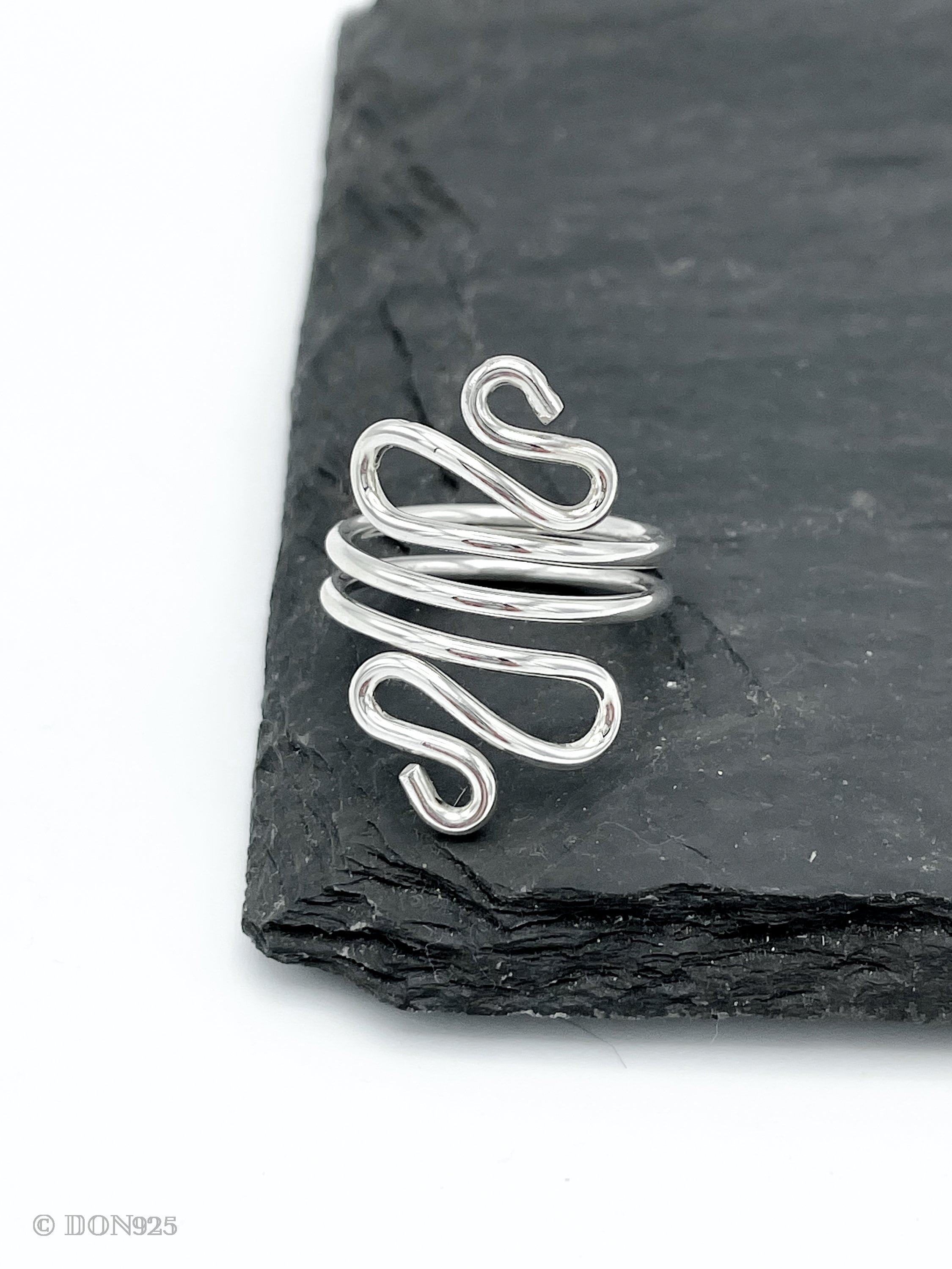 Sterling Silver Swirl Ring: Abstract S-Shape Wire Design