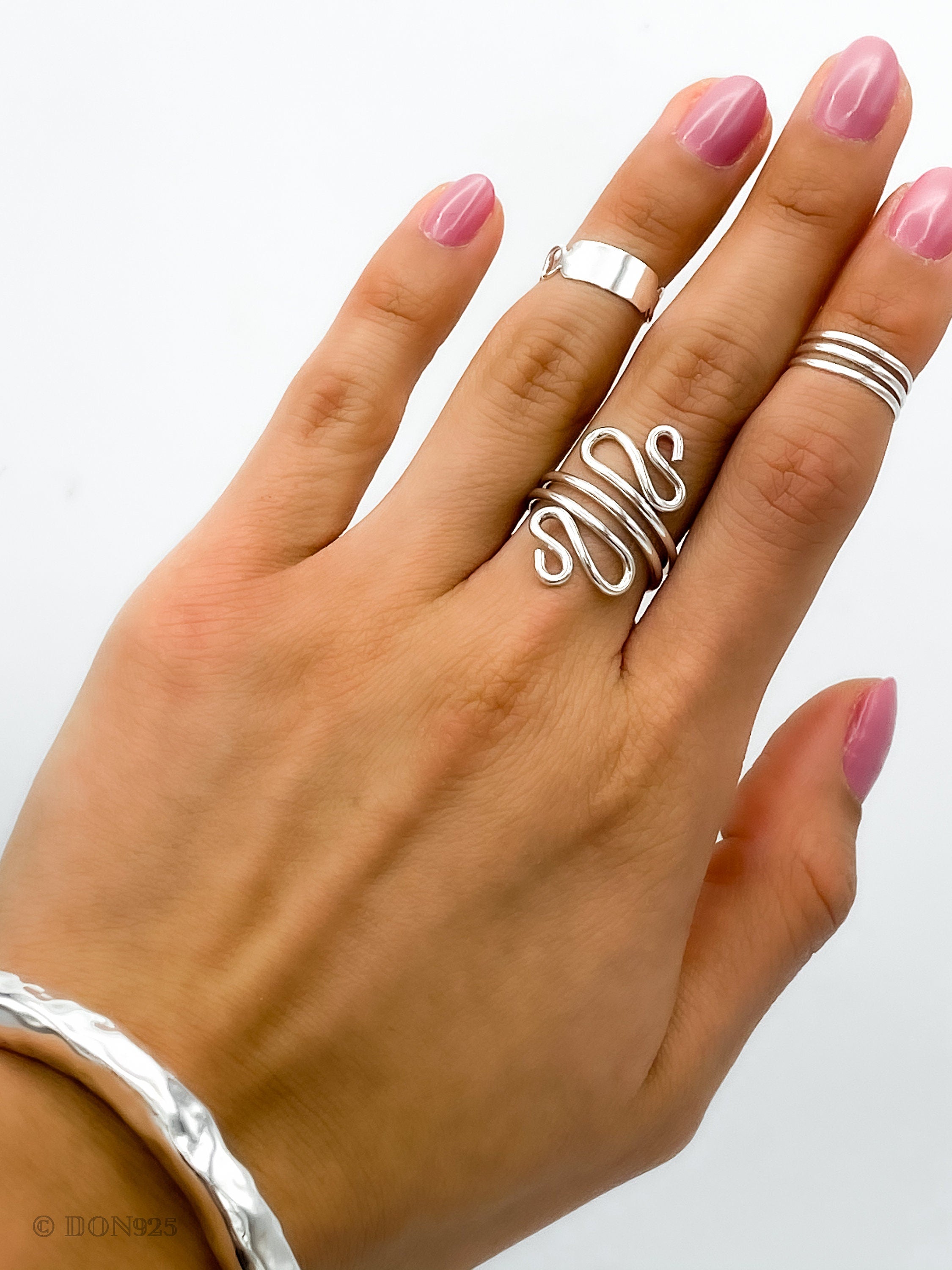 Sterling Silver Swirl Ring: Abstract S-Shape Wire Design