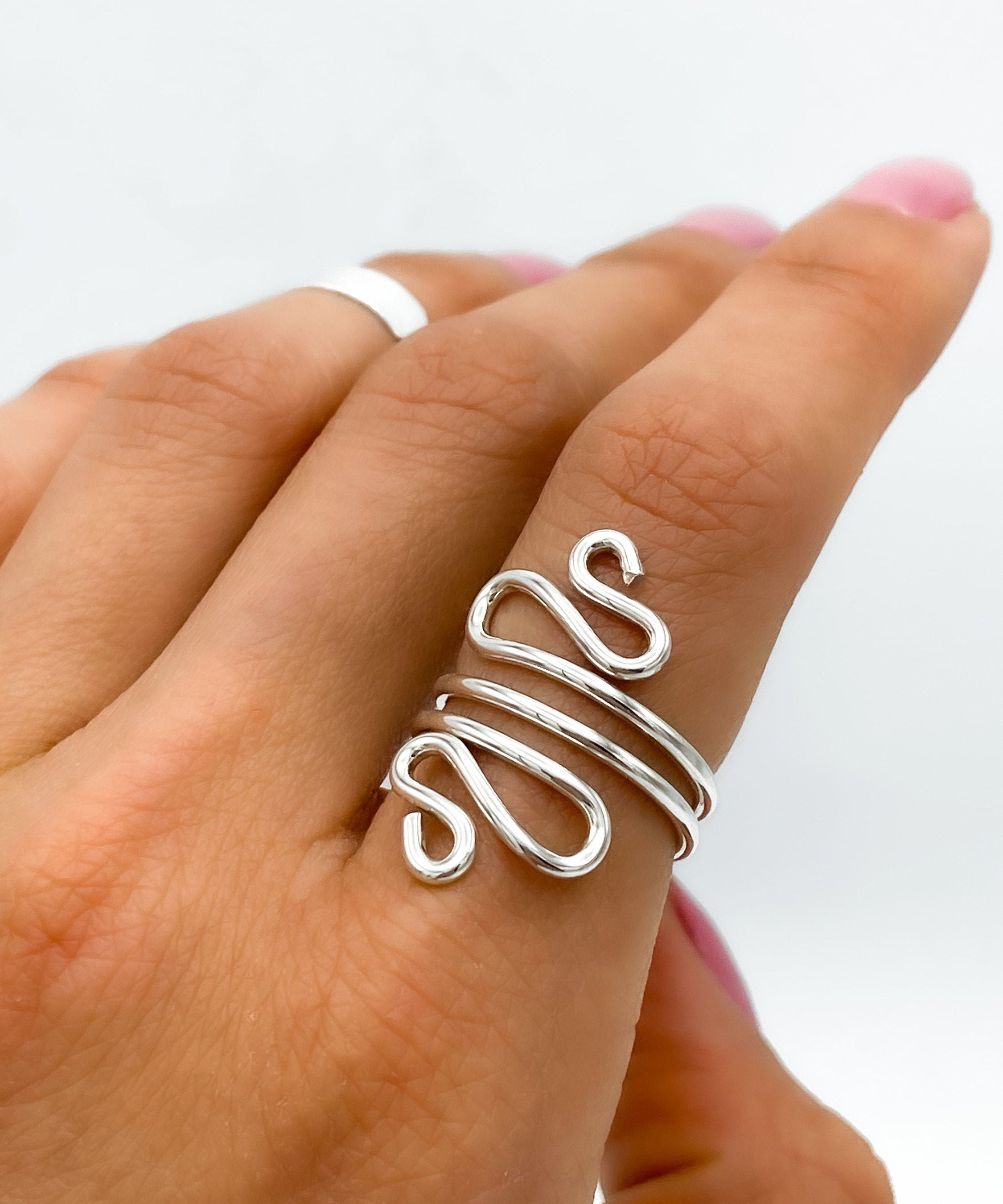 Sterling Silver Swirl Ring: Abstract S-Shape Wire Design