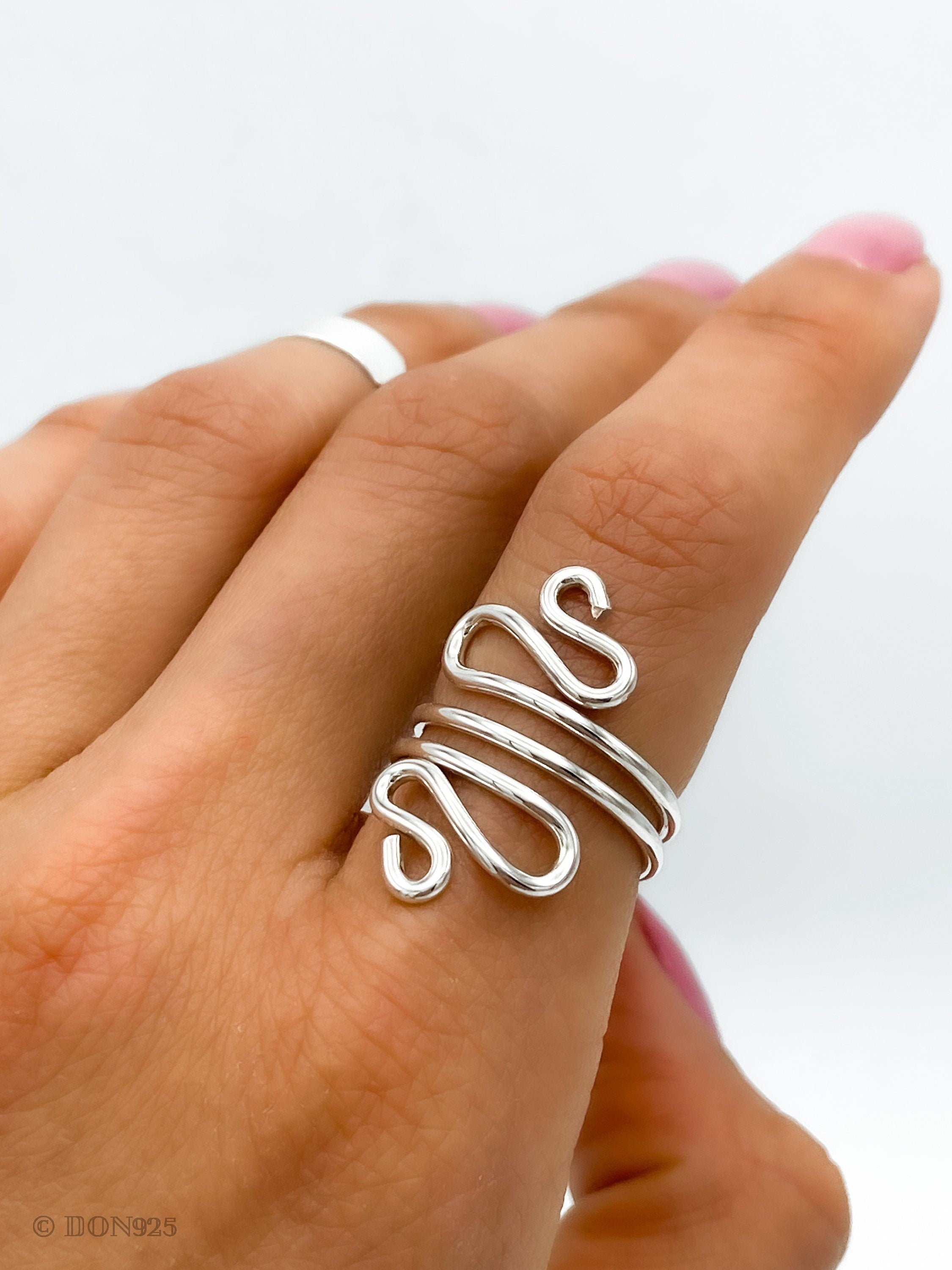 Sterling Silver Swirl Ring: Abstract S-Shape Wire Design