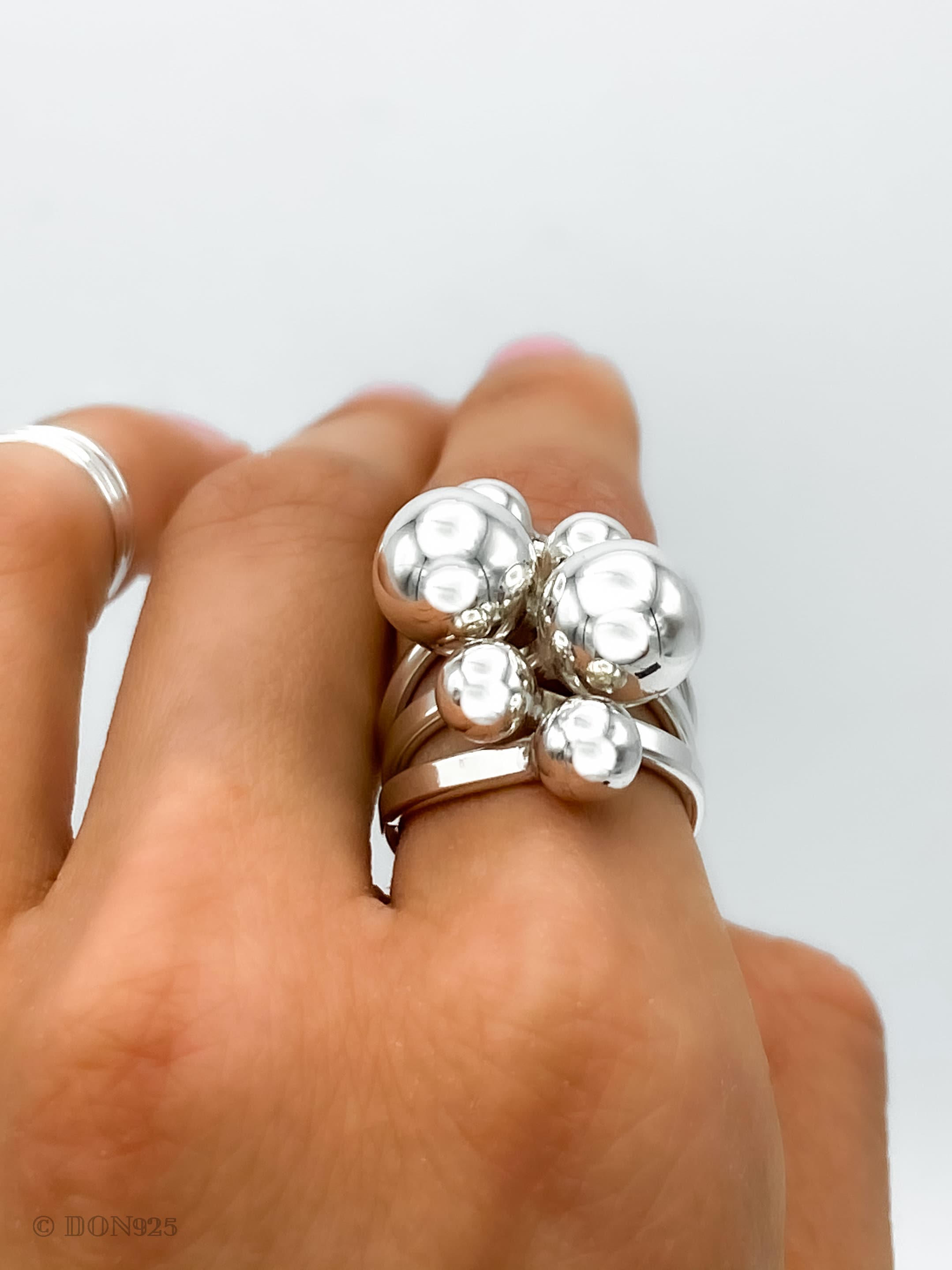 Sterling Silver Bubbles Ring: Chunky Geometric Spheres Statement Jewelry, ORIGINAL DESIGN