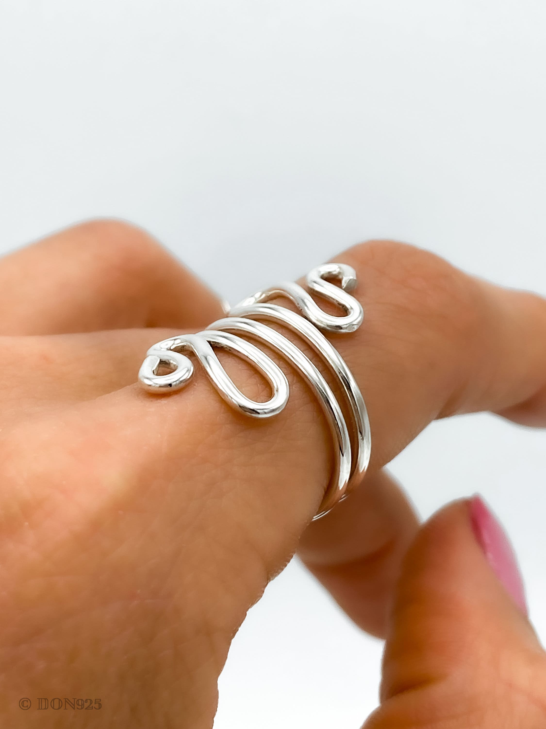 Sterling Silver Swirl Ring: Abstract S-Shape Wire Design