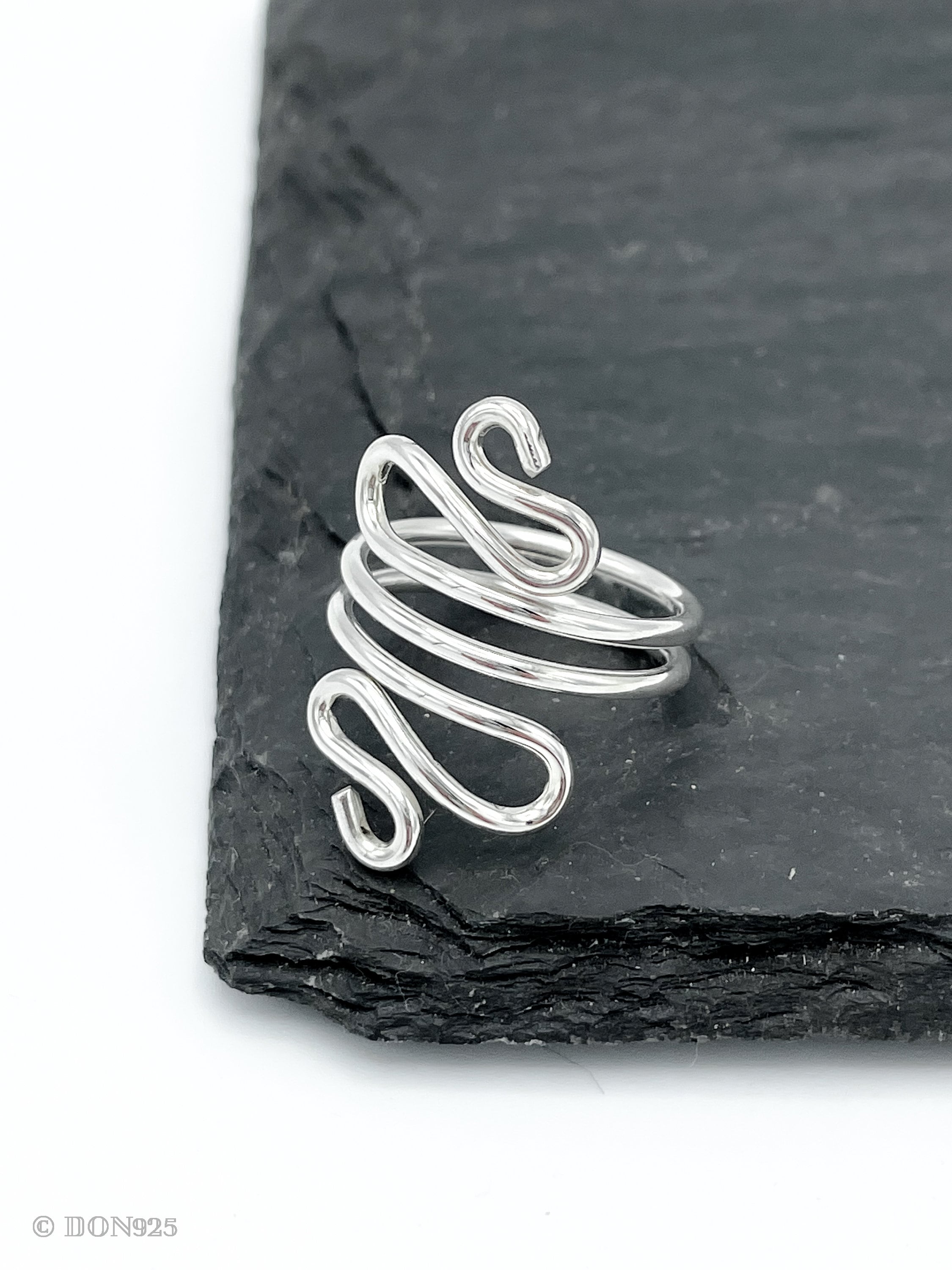 Sterling Silver Swirl Ring: Abstract S-Shape Wire Design