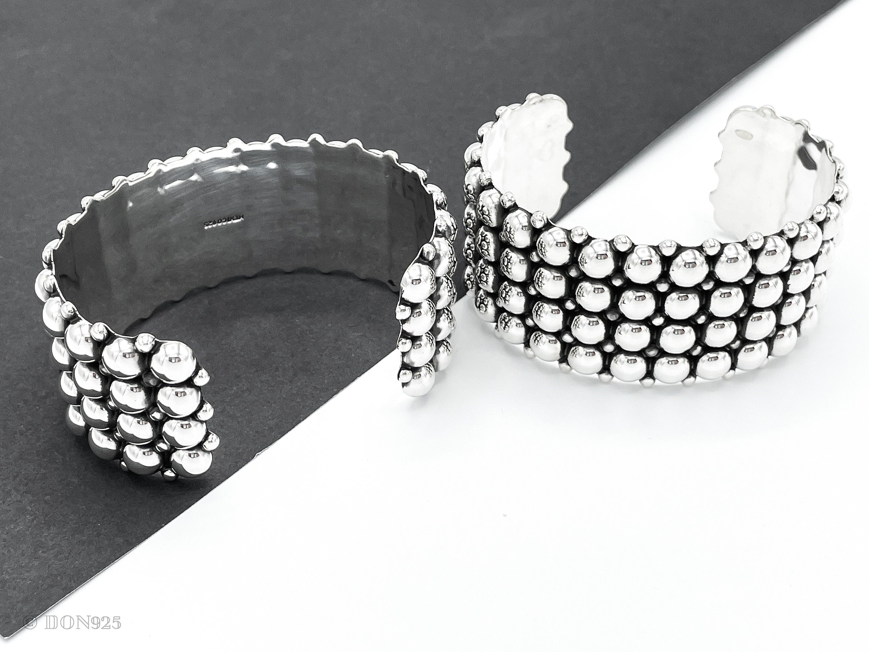Sterling Silver Dome Cuff: Chunky Southwestern Studded Bracelet