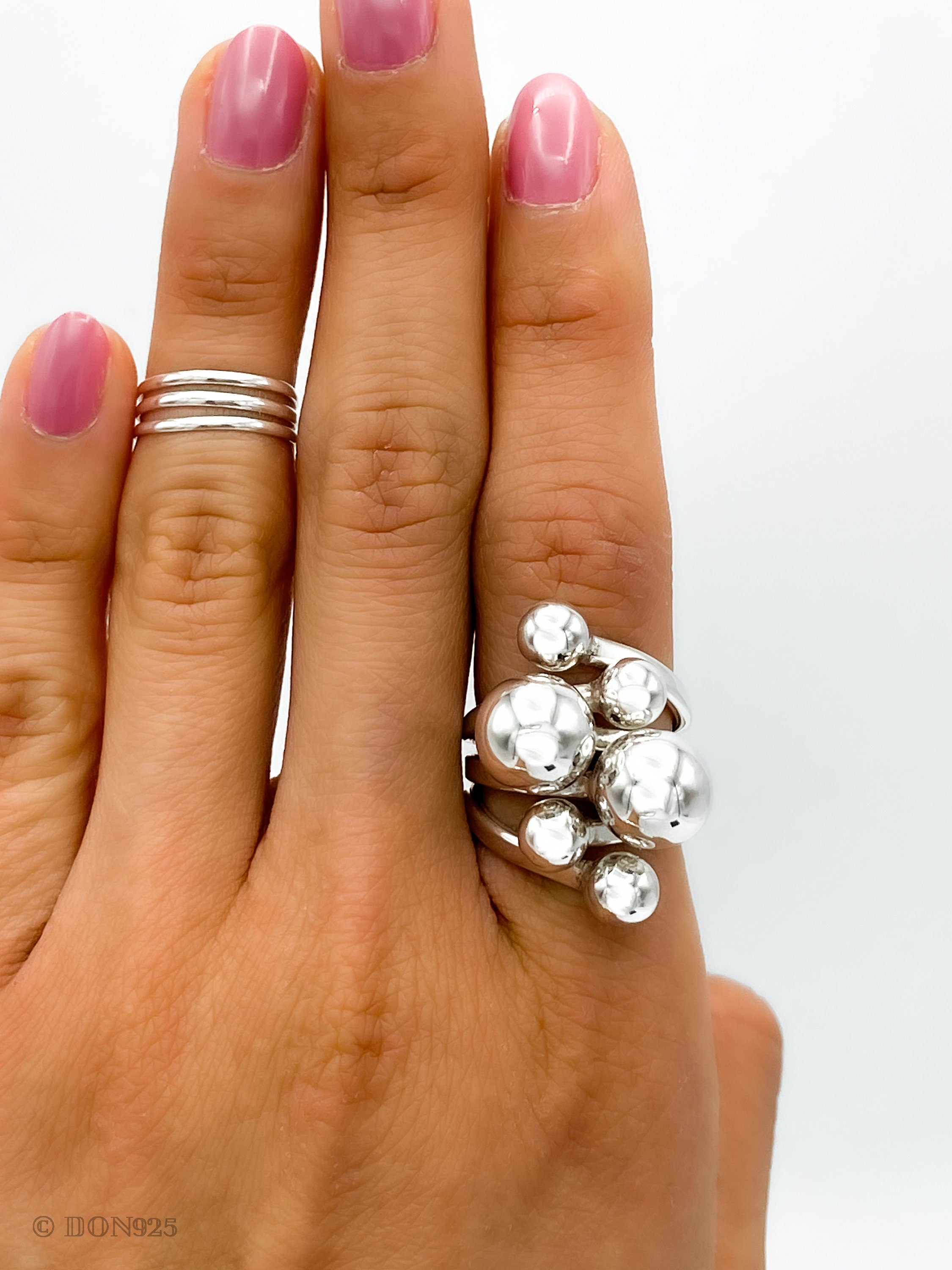 Sterling Silver Bubbles Ring: Chunky Geometric Spheres Statement Jewelry, ORIGINAL DESIGN