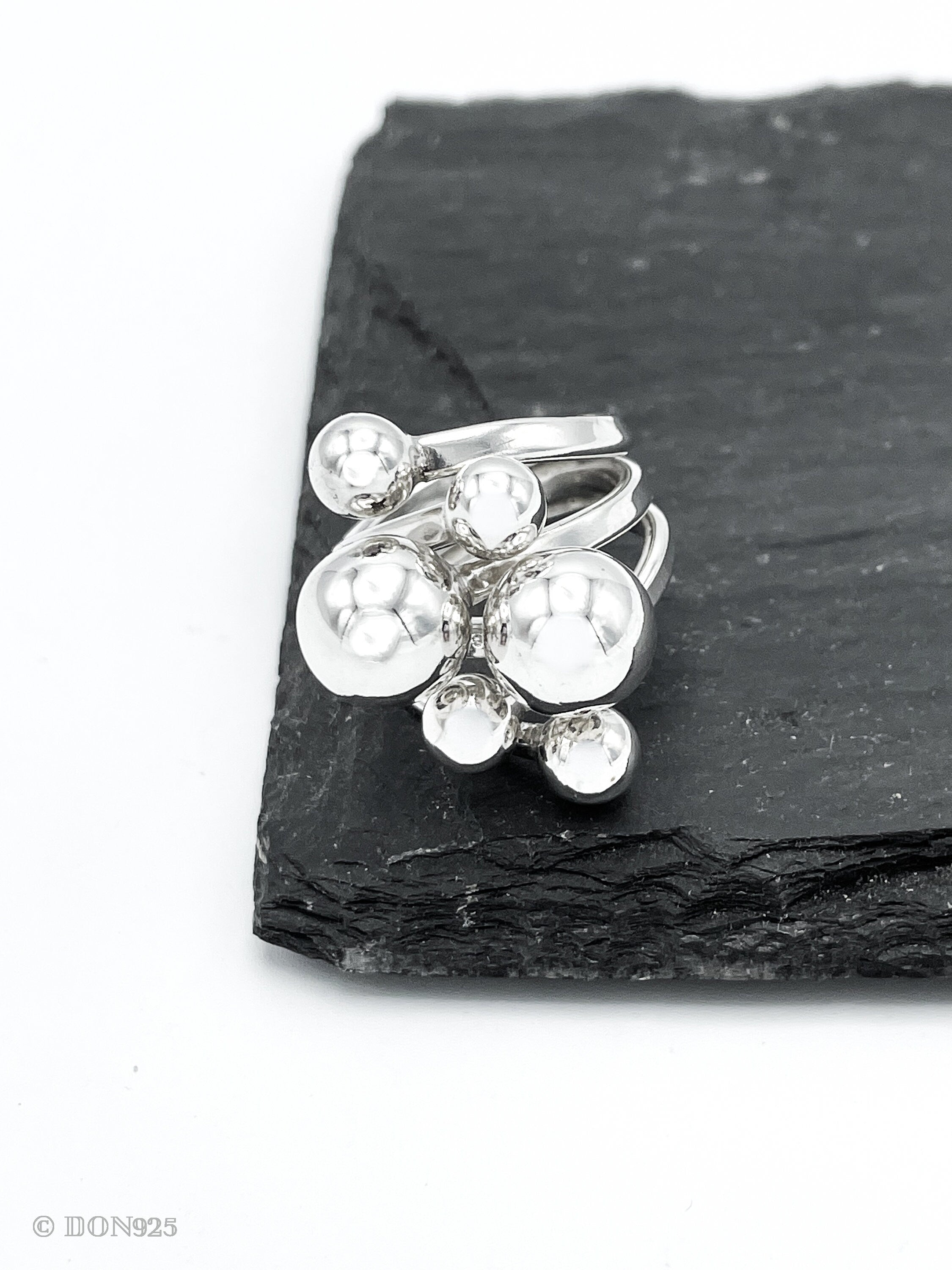 Sterling Silver Bubbles Ring: Chunky Geometric Spheres Statement Jewelry, ORIGINAL DESIGN