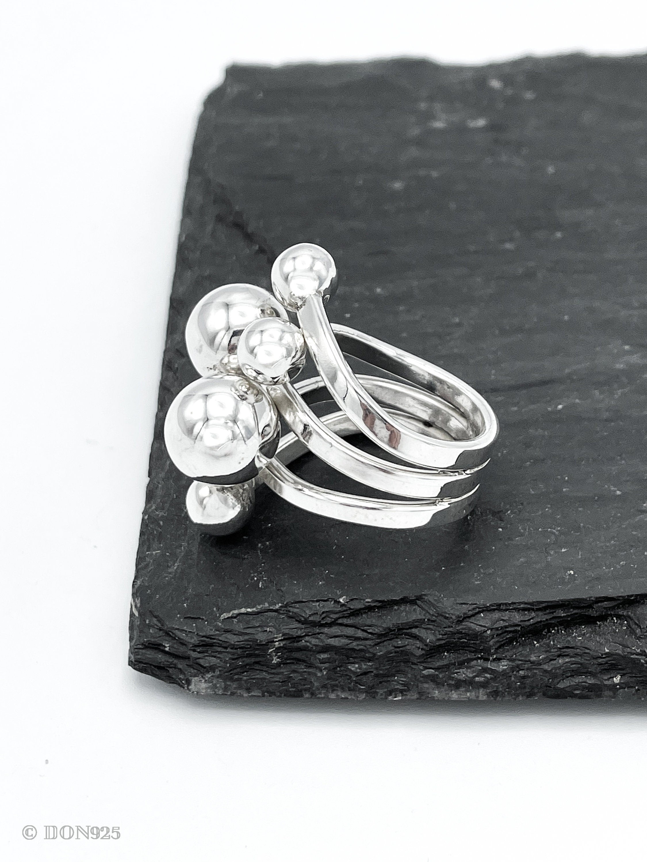 Sterling Silver Bubbles Ring: Chunky Geometric Spheres Statement Jewelry, ORIGINAL DESIGN