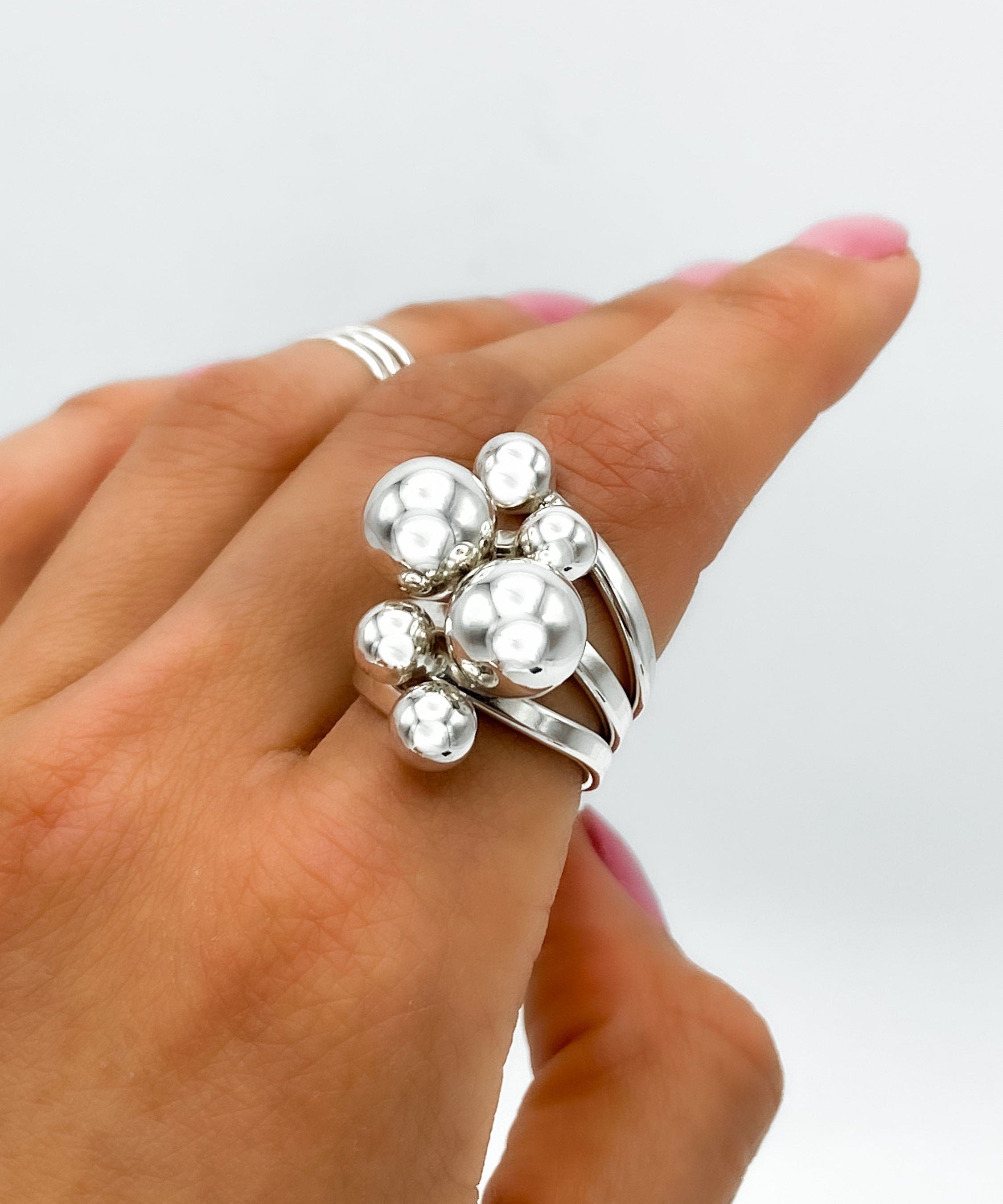 Sterling Silver Bubbles Ring: Chunky Geometric Spheres Statement Jewelry, ORIGINAL DESIGN