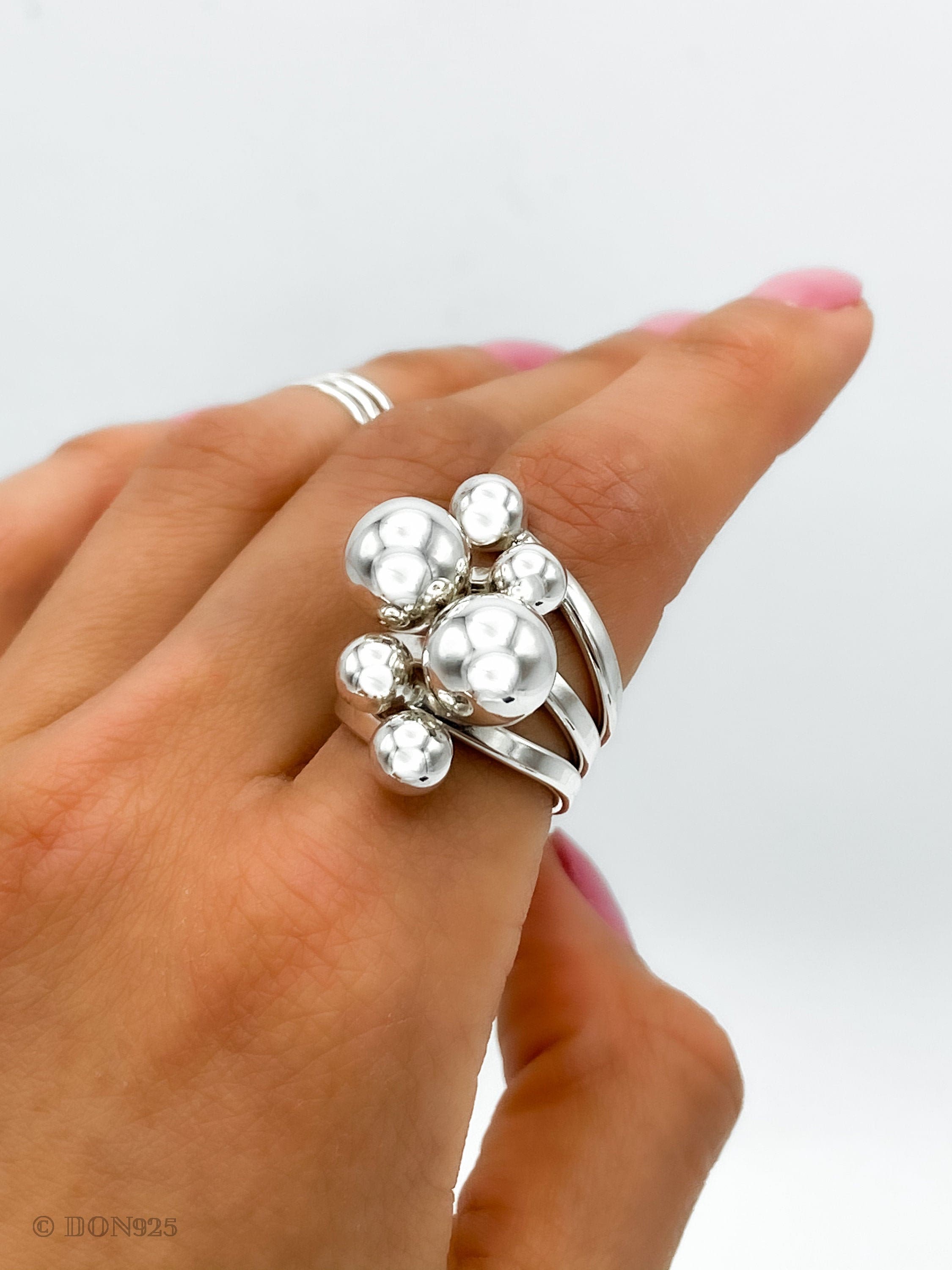 Sterling Silver Bubbles Ring: Chunky Geometric Spheres Statement Jewelry, ORIGINAL DESIGN