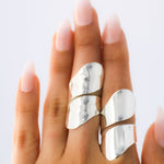 Sterling Silver Long Wrap Shield Ring: Adjustable Chunky Statement Ring