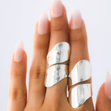 Sterling Silver Long Wrap Shield Ring: Adjustable Chunky Statement Ring