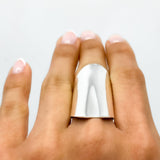 Sterling Silver Armor Shield Ring: Long Statement Ring