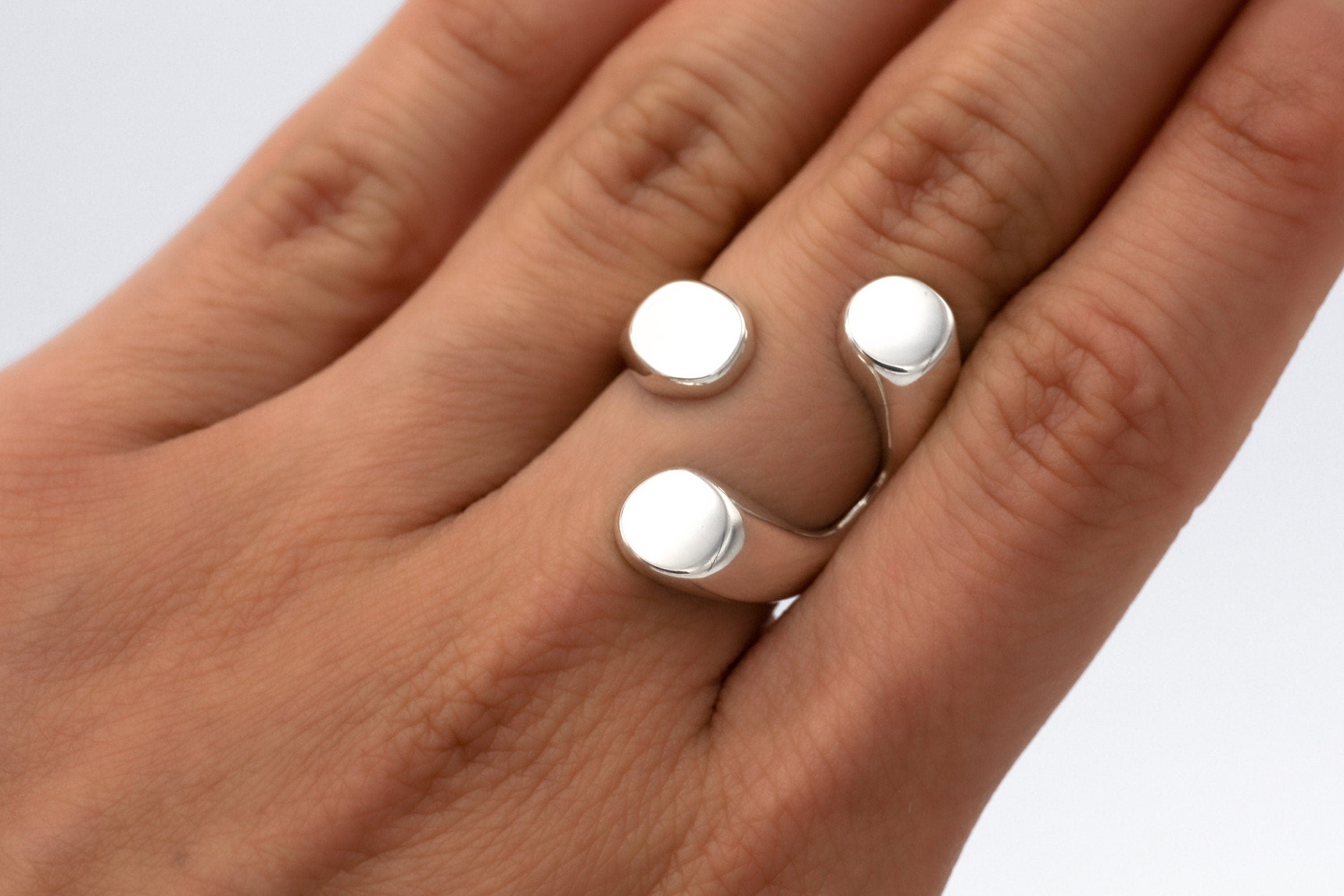 Sterling Silver Three Dots Ring: Geometric Modern Statement Design