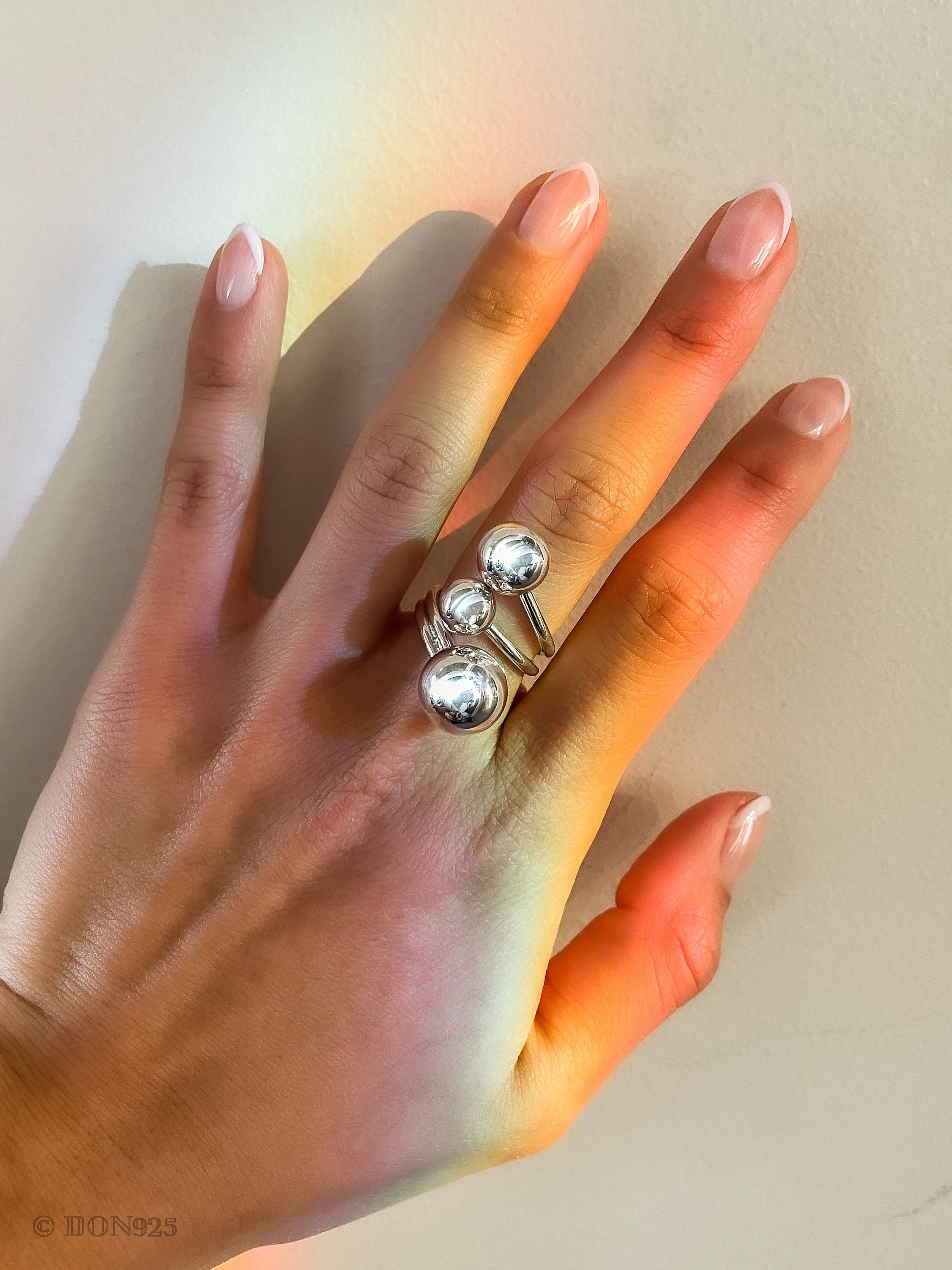 Sterling Silver Spheres Ring: Modern Geometric 925 Silver Balls