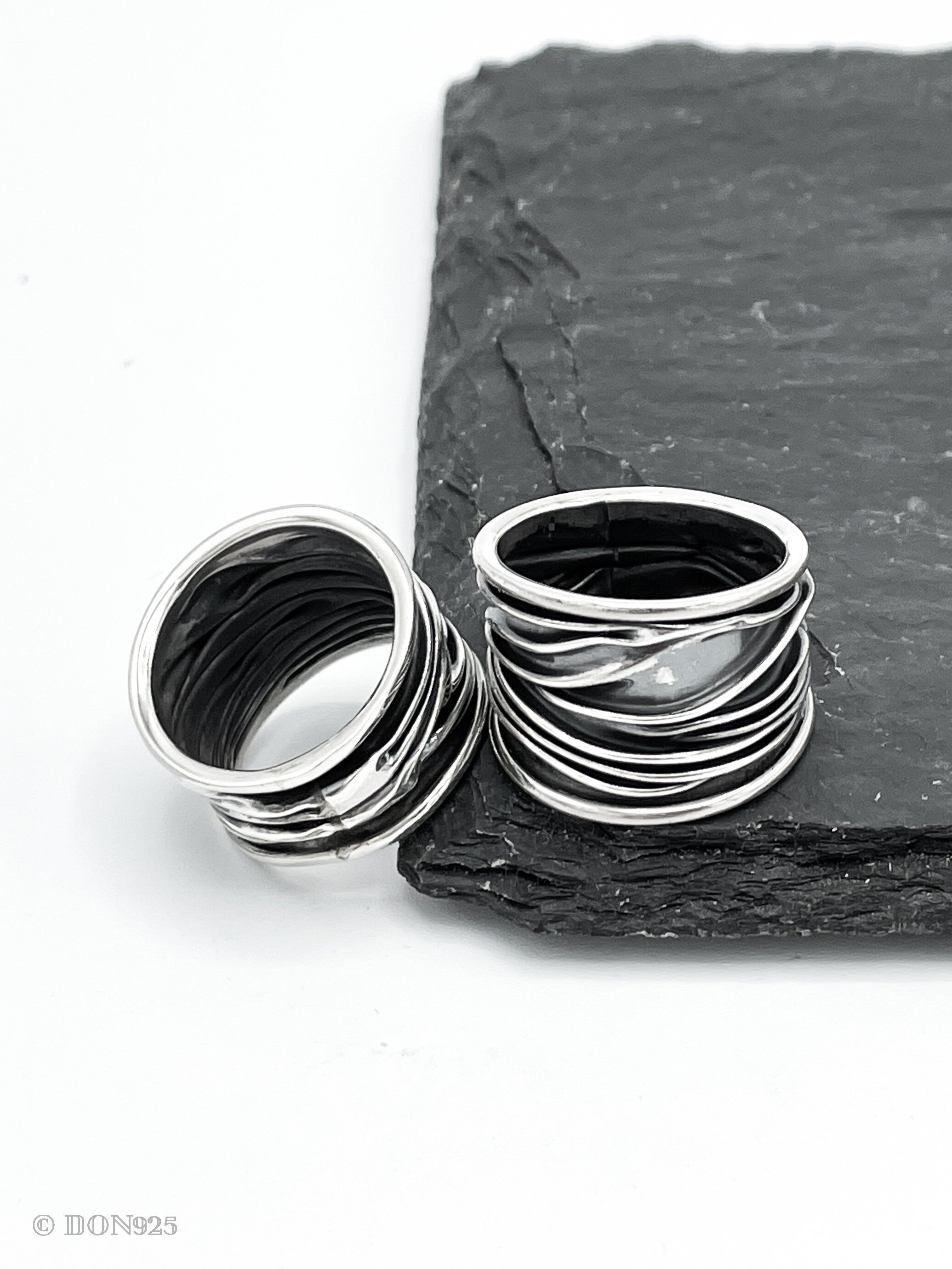 Ocean Waves Ring: Sterling Silver Oxidized Band