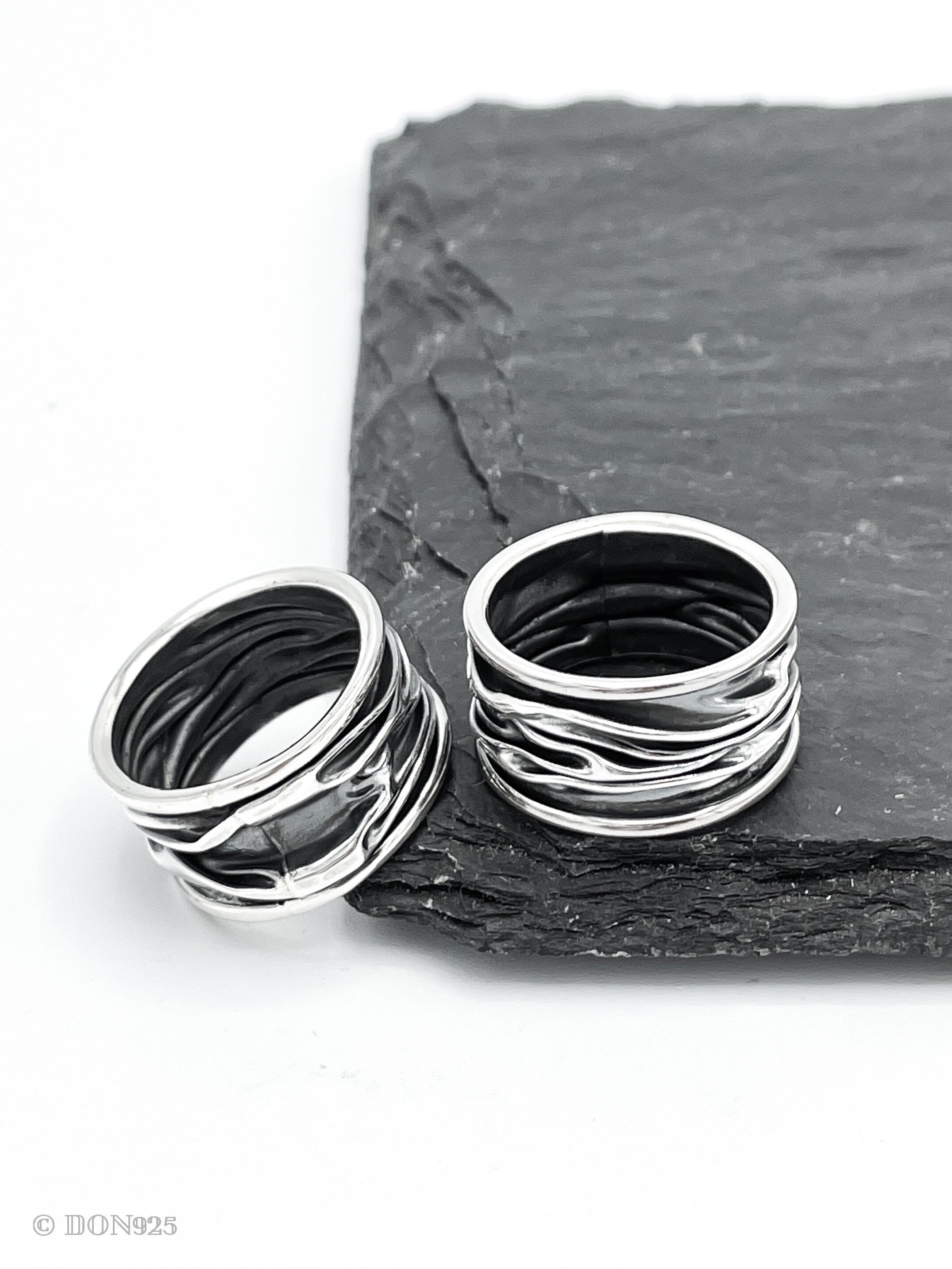 Ocean Waves Ring: Sterling Silver Oxidized Band