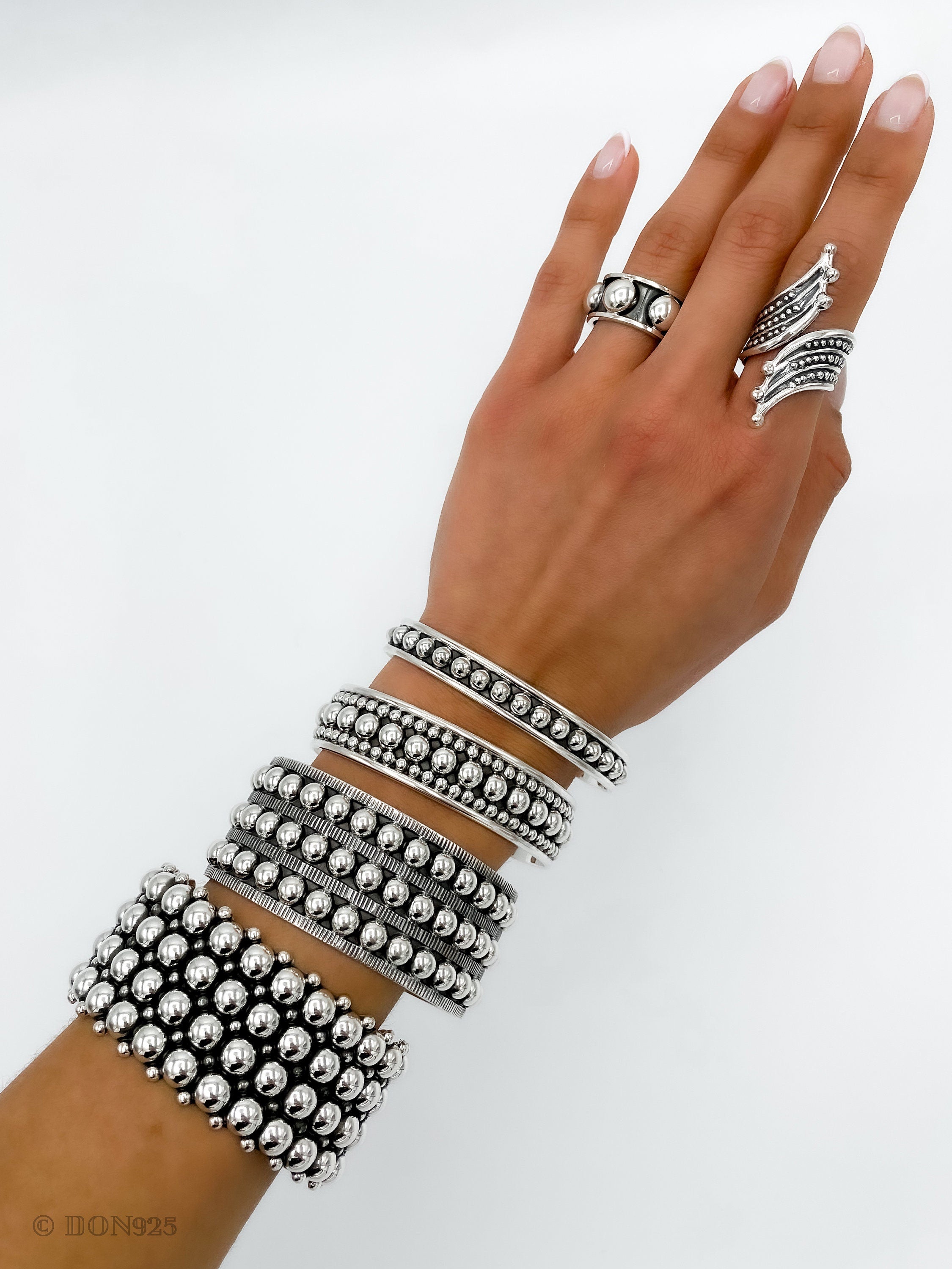 Sterling Silver Dome Cuff: Chunky Southwestern Studded Bracelet