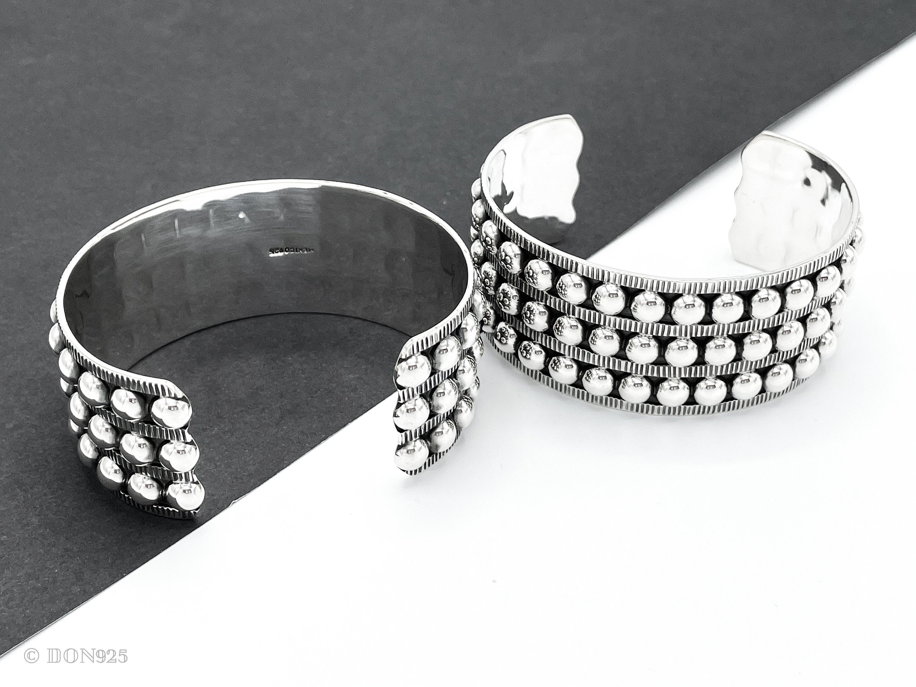 Sterling Silver Dome Cuff: Chunky Southwestern Studded Bracelet