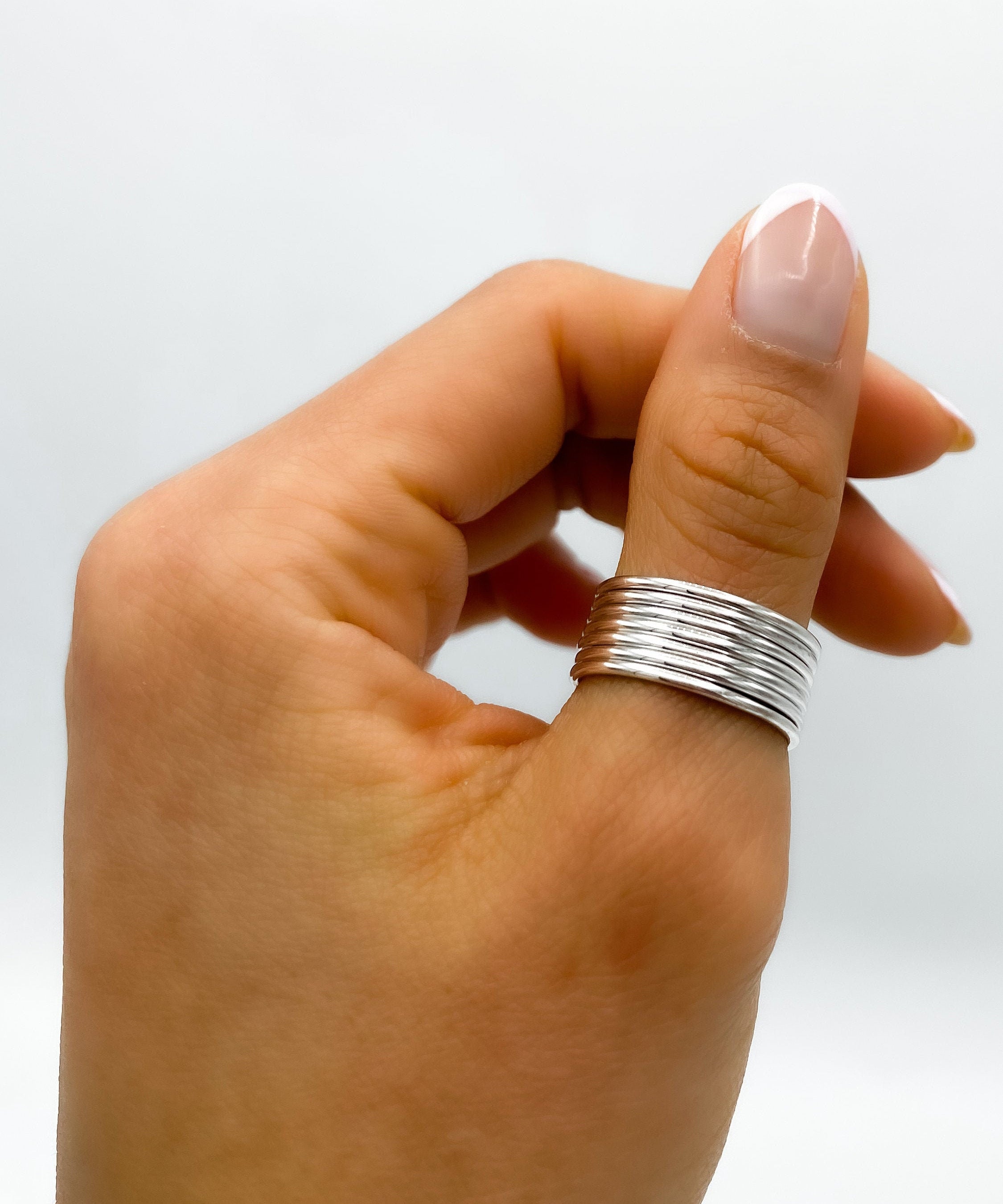 Sterling Silver Stacking Ring Set: Minimalist Thin Band Rings, 7 "Semanario"
