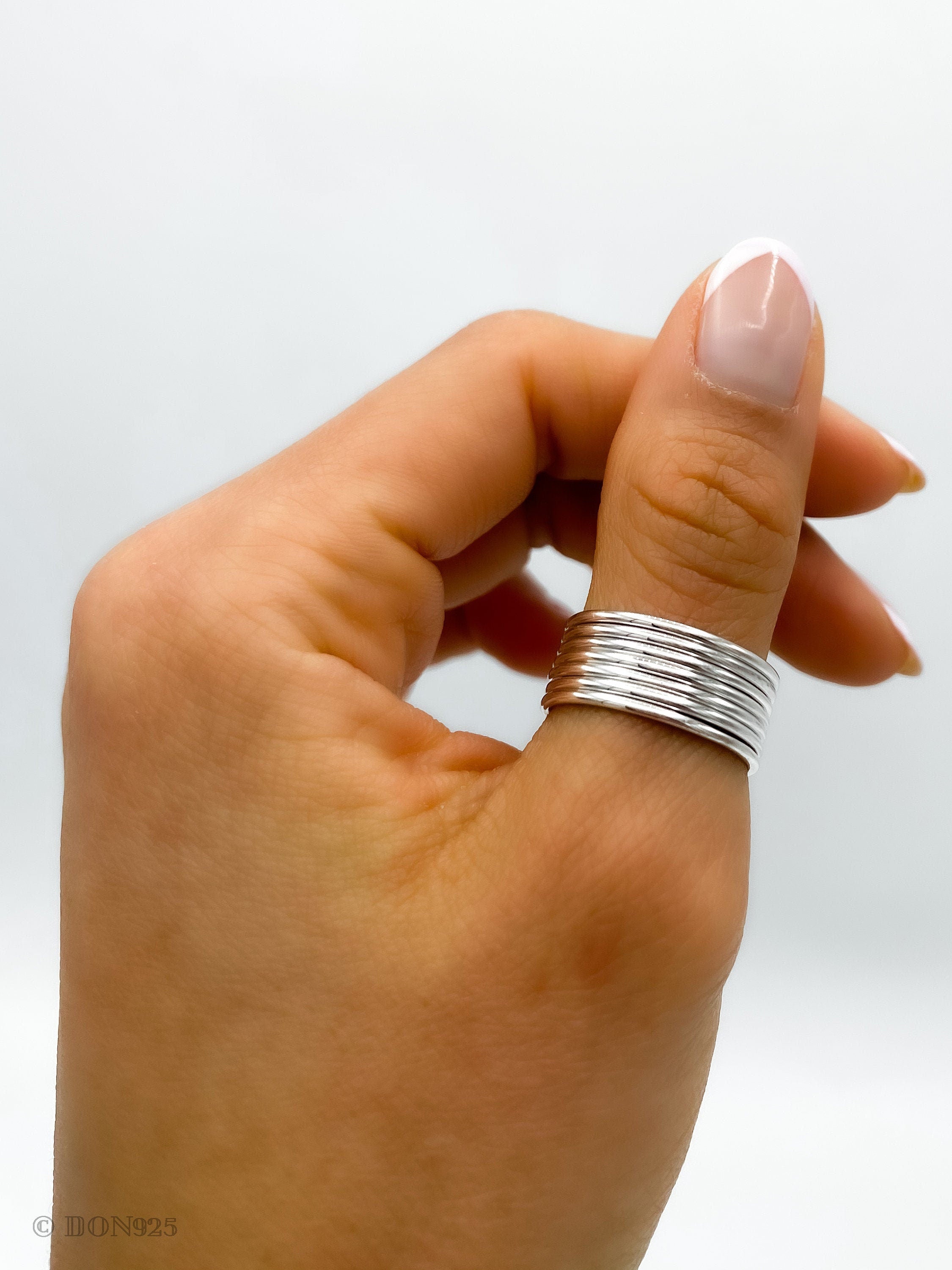 Sterling Silver Stacking Ring Set: Minimalist Thin Band Rings, 7 "Semanario"