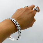 Sterling Silver Southwestern Studded Bangle Bracelet: Squares or Circles Pattern