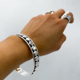 Sterling Silver Southwestern Studded Bangle Bracelet: Squares or Circles Pattern