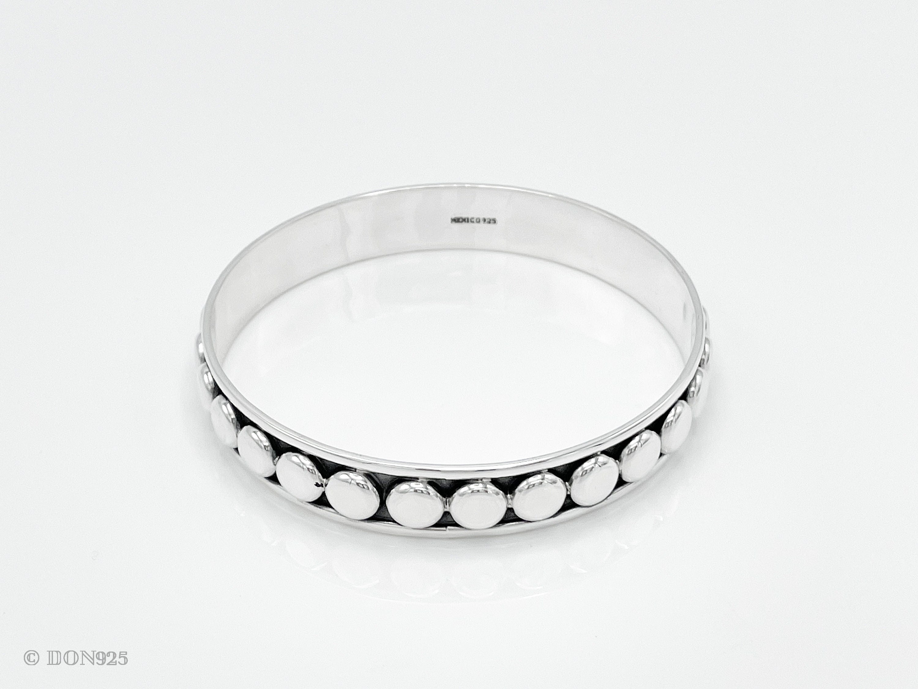 Sterling Silver Southwestern Studded Bangle Bracelet: Squares or Circles Pattern