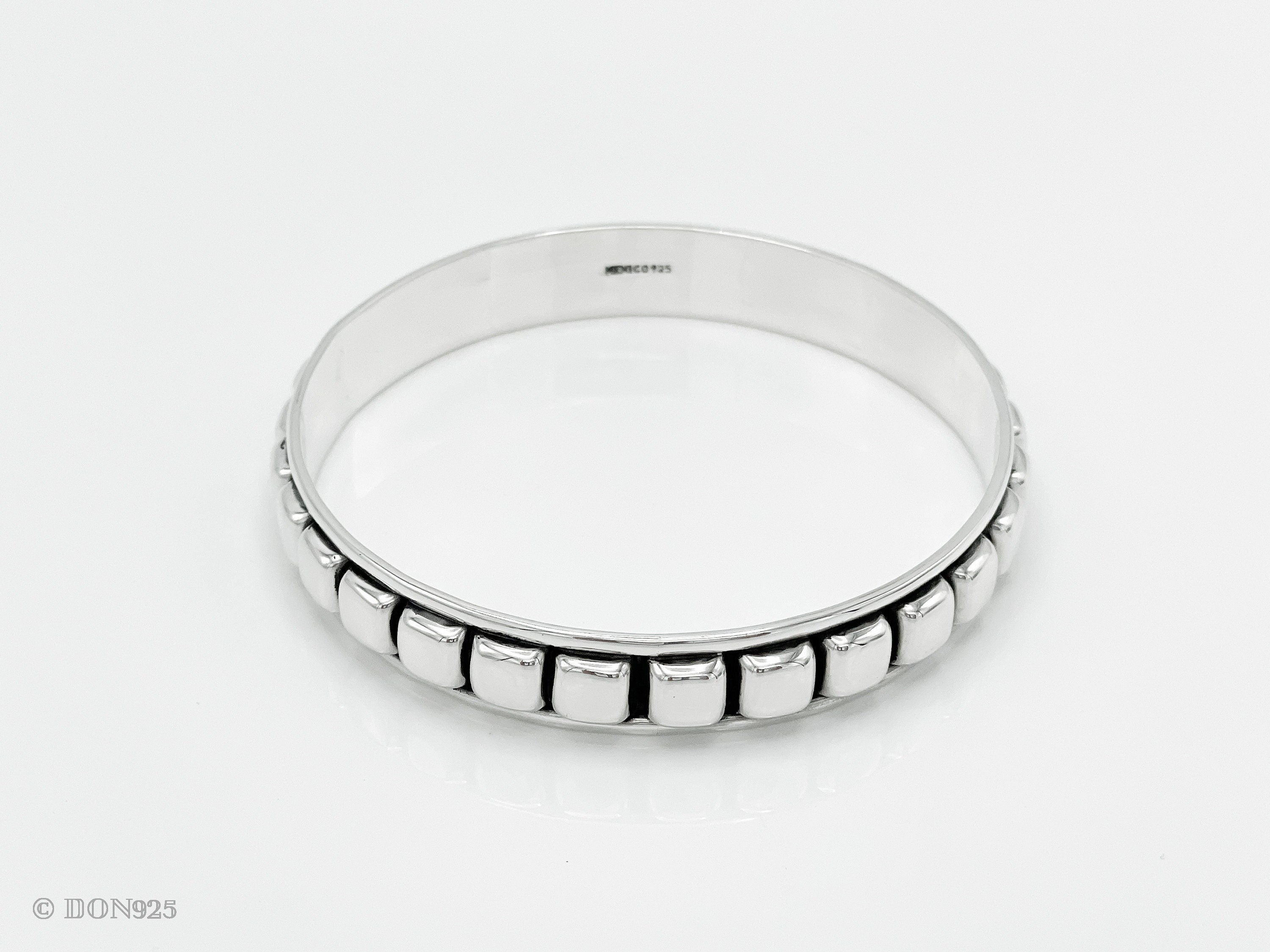 Sterling Silver Southwestern Studded Bangle Bracelet: Squares or Circles Pattern