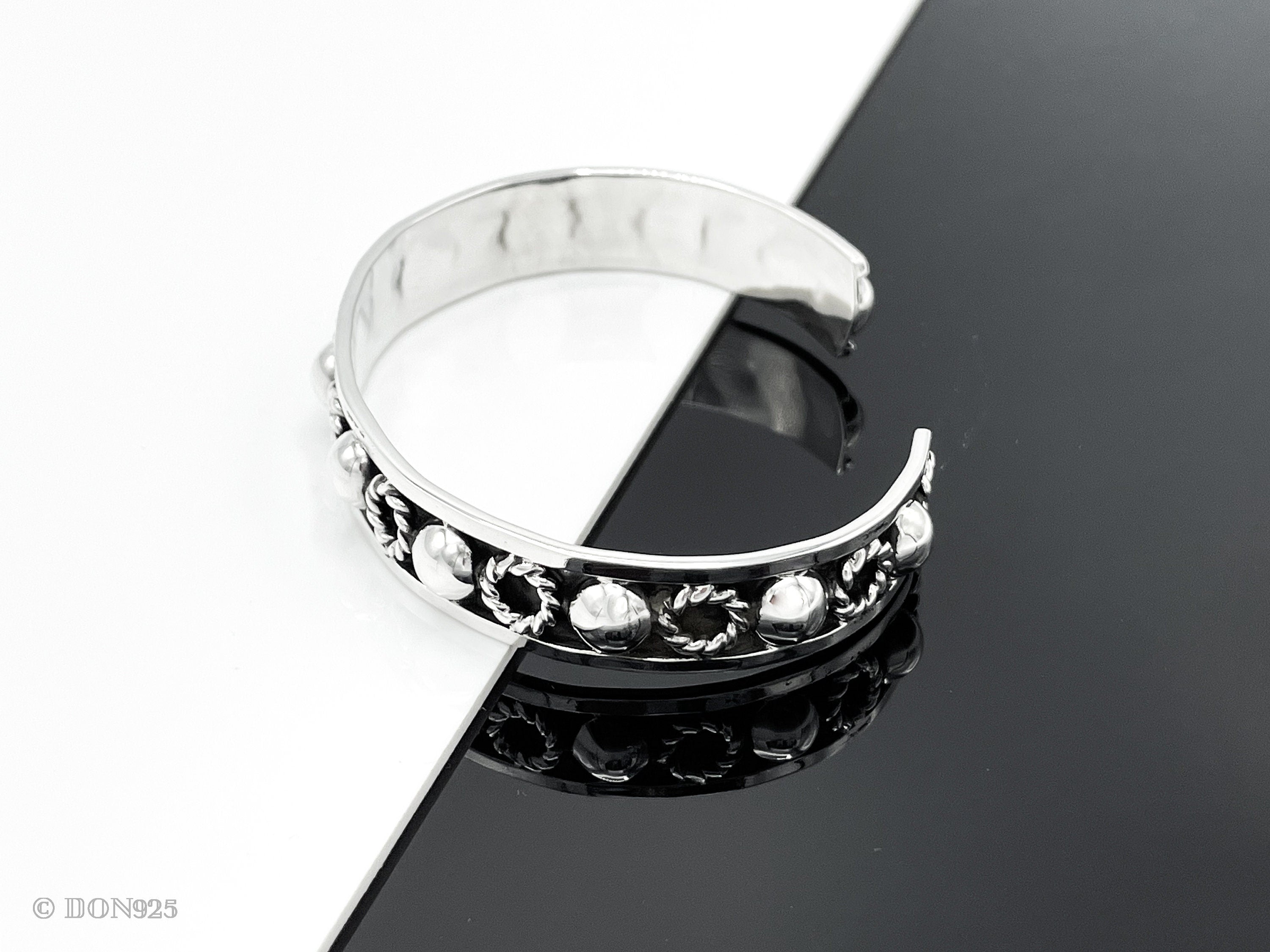 Sterling Silver Beaded Cuff Bracelet: Taxco Bohemian Studded Jewelry