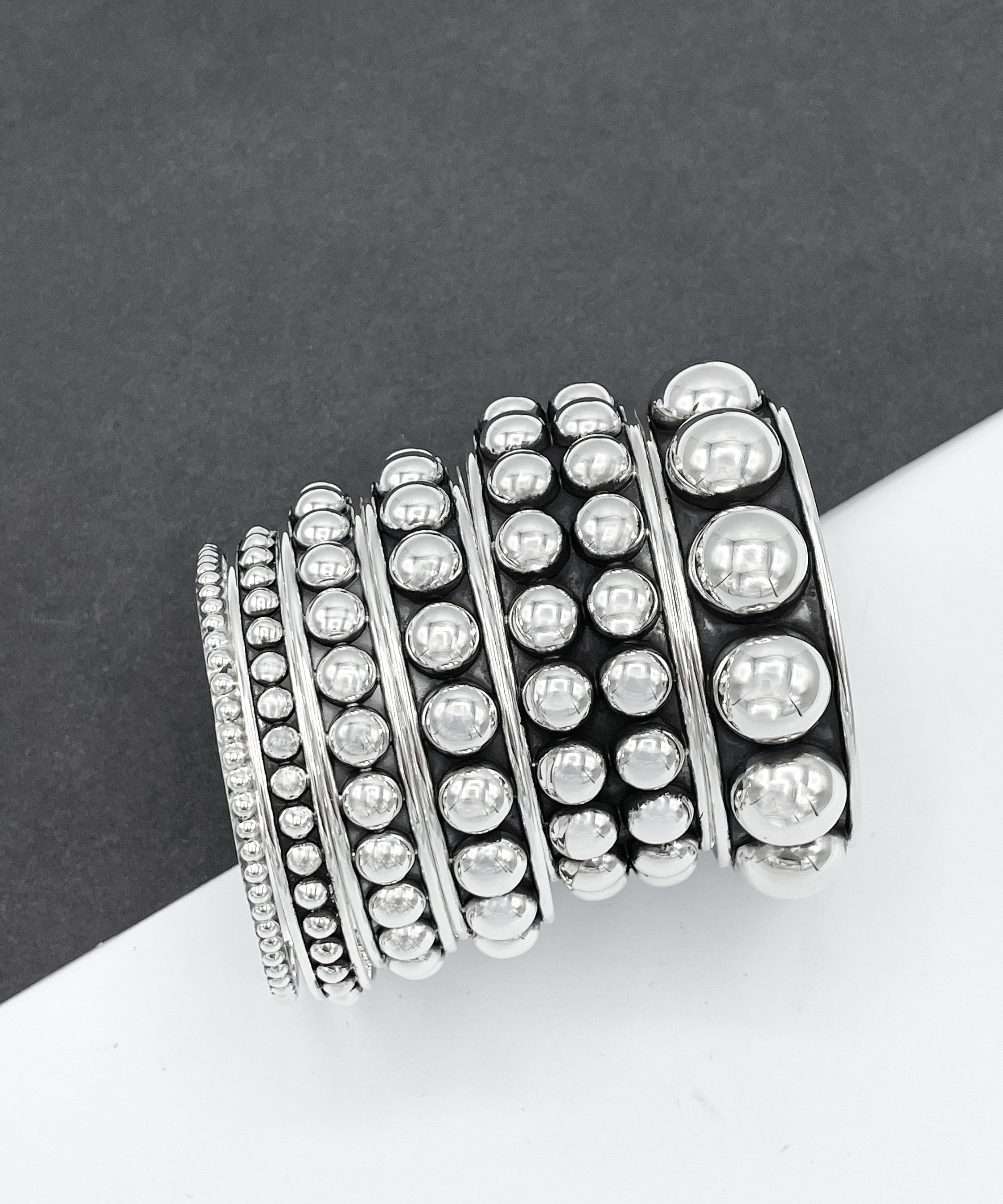 Sterling Silver Southwestern Studded Bangle: Inclusive Sizes