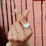 Sterling Silver Heart Signet Ring: Large Chunky Love Jewelry, Pinky Ring
