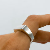 Solid Sterling Silver Rectangle Signet Ring: Modern Bar Pinky Ring